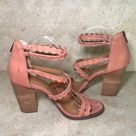 Lucky Brand Lameer Pink Scallop Strappy Block Heel Sandals Fairy Cottage Comfort - Picture 4 of 11
